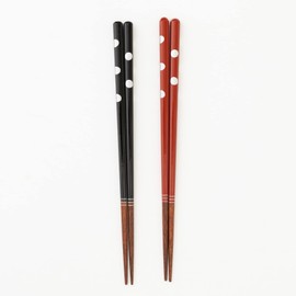 Ogishi Tadashi Shouten Reusable Wooden Chopsticks Modern Dot Design Dishwasher Safe 8.85 Inches Made in Japan (Red)