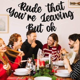 Black Rude That You're Leaving But OK Party Banners Pre-Strung Coworker Leaving Banner Glitter Retirement Going Away Goodbye Graduation Party Decorations
