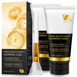 chenyayun 2Pack 9000PPM Snail Mucin Collagen Overnight Wrapping Peel Off Mask for Intensive Hydrating, Skin Barrier Repairing, Reducing Sagging/Wrinkles/Fine Lines, 2.53 Oz/75 ML