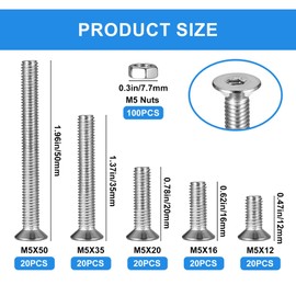 M5 Screws and Nuts Set, 200 Pieces Rounded Head Screws, Hex Head Machine Screws Set, Hexagon Socket Screws and Nuts Assortment Set, Hex Socket Screws Kit