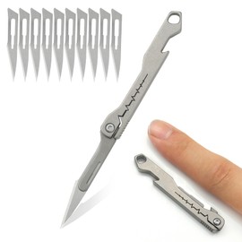 PJYTAC Mini Titanium Folding Pocket Knife Open Box, Portable Small Keychain Knife with 10pcs Replaceable Carbon Steel Blades for Daily Use and Outdoors