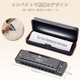 Harmonica Diatonic 10 Holes C Tone Beginner Advanced Airtight Blue Harp Case, Polishing Cloth and Instructional (Black)