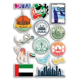 A4 Sticker Sheet Dubai Vinyl Stickers - United Arab Emirates UAE Landmarks City Beach Flag Map Holiday Suitcase Luggage Scrapbook Culture Travel #78872