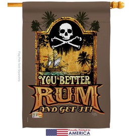 You Better Rum Get It House Flags 2 pcs Pack Coastal Pirate Ship Skull Treasure Map Carribean Jolly Blackbeard Jack Small Decorative Gift Yard Banner Made In USA 28 X 40