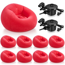 Realspring 9 Pcs Inflatable Bean Bag Chairs for Adults with Electric Air Pump, Blow up Couch Folding Portable Inflatable Couch Lazy Sofa for Outdoor Movie Nights Camping Room (Red)
