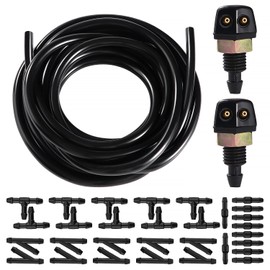Lyeteung Universal Windscreen Washer Hose Kit, Wiper Water Hose Repair Kit, 3 m Automotive Hose, 2 Pieces Car Windscreen Washer Nozzles and 30 Pieces Hose Connector