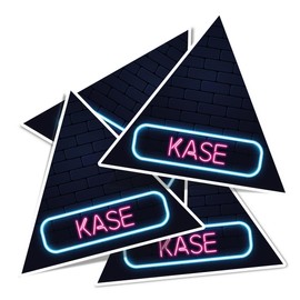Vinyl Triangle Stickers (Set of 4) 10cm - Neon Sign Design Kase Name for Laptops, Tablets, Luggage, Scrap Booking, Fridges #352124