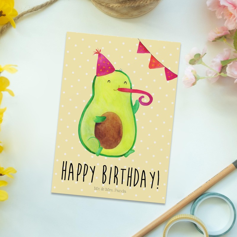 Mr. & Mrs. Panda Postkarte Avocado Geburtstag - Geschenk, Party,