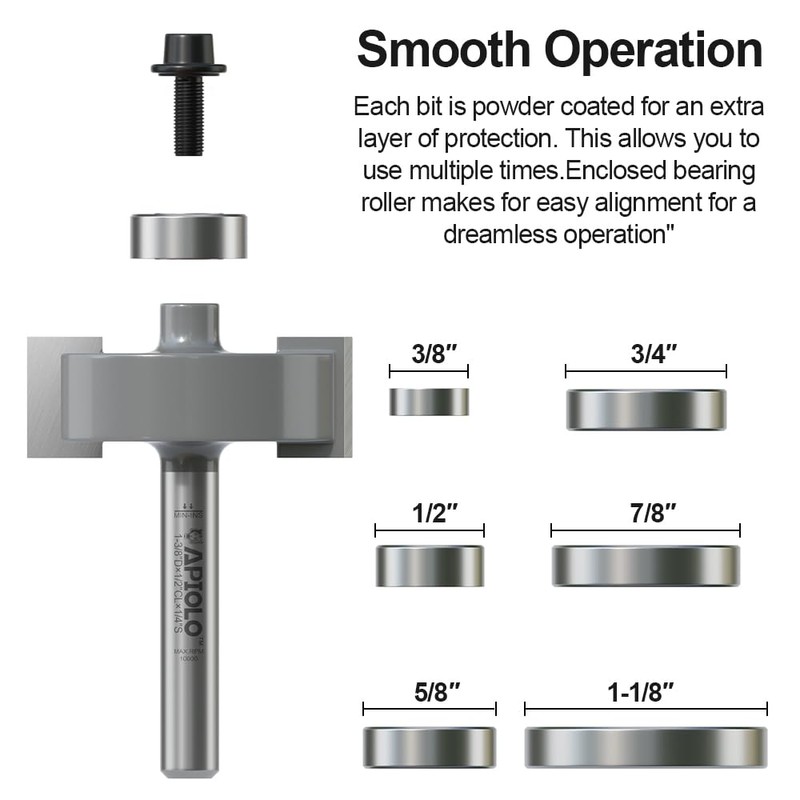 APIOLO Professional Rabbet Router Bit Set 1/4 Shank 1pcs with