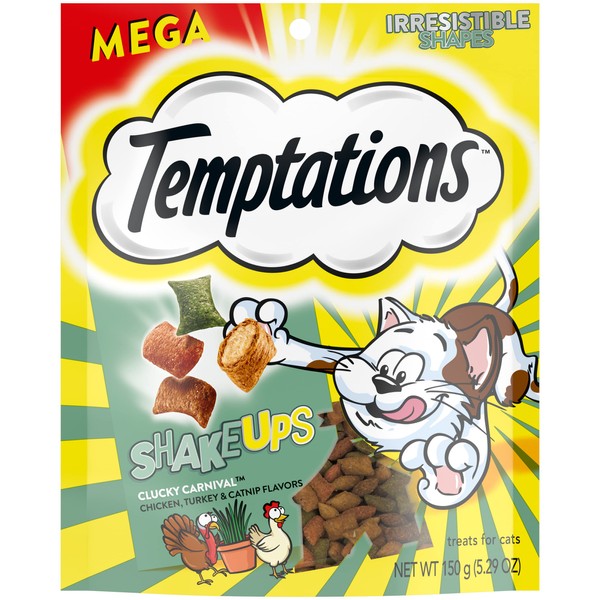 TEMPTATIONS ShakeUps Crunchy and Soft Cat Treats, Clucky Carnival Flavor, 5.29 oz. Pouch
