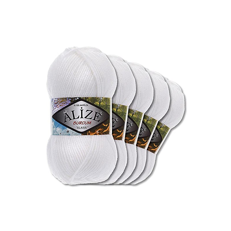 5 x Alize 100 g Burcum Klasik Wool (White 55)
