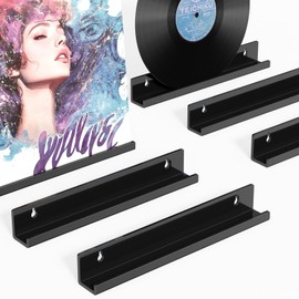 AITEE Vinyl Record Shelf Wall Mount: 6 Pack Acrylic Black Floating Vnyl Shelves for Album LP Storage & Display, Easy Install Vinyl Record Wall for Home Office