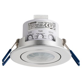 SEBSON 2x PIR Sensor Ceiling 360°, Flush Mounted, Infrared Motion Sensor, LED suitable, Range max. 3-8m/360°, swivelling, max. 1200/600W, IP20