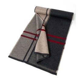 Villand Luxury Merino Wool Striped Men's Scarf - Gift Box Wrapped Winter Soft Warm Thick Knitted Tie for Men, beige/grey, 30 × 180 cm