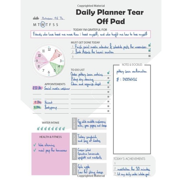 Daily Planner Tear Off Pad: Desk Notepad, Motivational Daily Calendar,