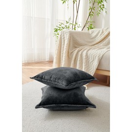 COCOPLOCEUS Luxurious Velvet Euro Shams Decorative Throw Pillow Covers 26x26 Set of 2 Solid Square Euro Pillow Shams for Sofa Couch Bedroom, Black