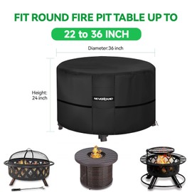 NEVERLAND Fire Pit Cover Round, Waterproof Outdoor Firepit Covers Round for 22-36 Inches 600D Oxford Heavy Duty Patio Gas Fire Pit Covers with 4 Buckle Straps and Air Vents, 36 x 24 Inch Black