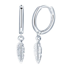 Yumilok Womens Mens 925 Sterling Silver Creative Feather Hoops Earrings Diameter 0.9cm Elegant Feather Drop Earring Creole