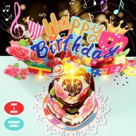 Airpark Airpark 3D Pop Up Birthday Cards, Musical & LED Lights Birthday Cards with Blowable Birthday Cake, Greeting Cards, Birthday Gifts Decorations for Women, Men, Mom, Dad, Wife, Husband, Girl, Boy, Kids