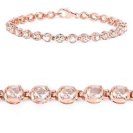 Huang and Co. 14K Rose Gold Plated 3.51 Carat Genuine Morganite Solid .925 Sterling Silver Bracelet