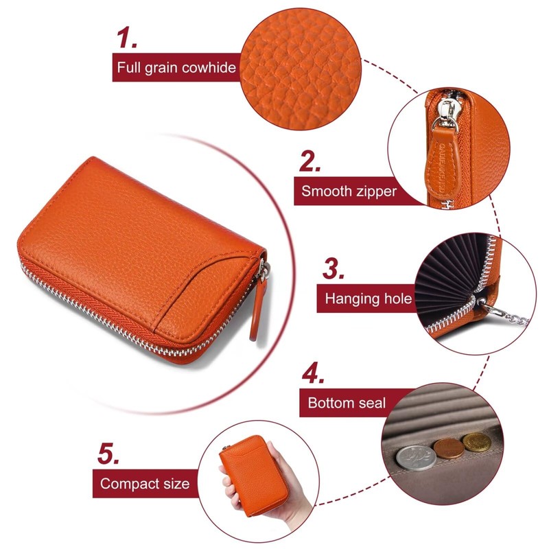 GADIEMKENSD Credit Card Holder RFID Protection Leather Wallet 14 Compartments