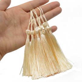 Makhry Silky Floss Bookmark Tassels with 2 Inch Cable Bow and Small Chinese Knot for Jewellery Making, Souvenir, Bookmark, DIY Craft Accessories (Cream), Pack of 100