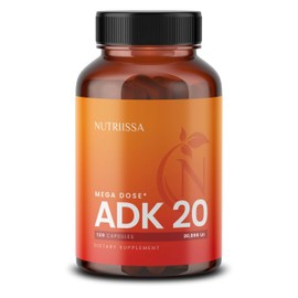 Nutriissa ADK 20 - Immune & Bone Health Support with Vitamins A, D, & K (25,000 IU) - EPEB Certified for Purity & Potency - 120 Vegan Capsules