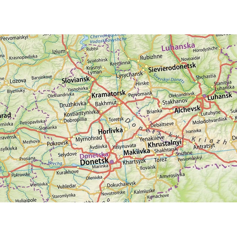 Detailed Ukraine Physical Map - 23.3 x 33.1 Inches -