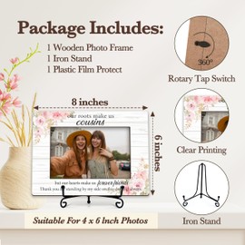 Cousin Picture Frame, Sister Wood Photo Frame With Stand - Birthday, Christmas, Graduation Gifts for Sister, Best Friend, Besties, BFF - Our Roots Make Us Cousins Frame -b01