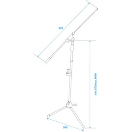 Black Microphone Stand with Boom Tripod Base Adjustable from 990mm to 1690mm Height
