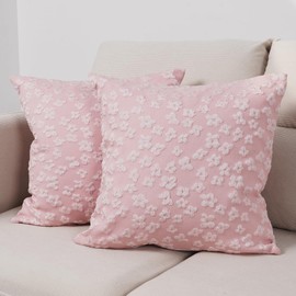 VIV CHERBL 18x18 Inch Spring Pillow Covers Set of 2 - Pink Floral Decorative Square Throw Pillows for Couch, Bed, Living Room with Hidden Zipper, Accent Pillows for Home Decor (No Insert)