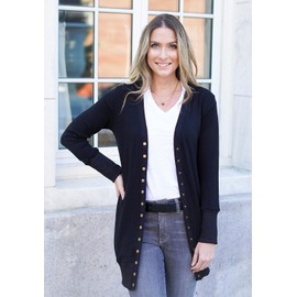 MEROKEETY Women's 2025 Fall Long Sleeve Snap Button Down Solid Color Knit Ribbed Neckline Cardigans Black