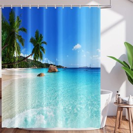 ChloropLastid Ocean Beach Shower Curtain for Bathroom Tropical Palm Trees Seaside Scenery Shower Curtains 72x72 inch Summer Hawaiian Ocean Island Bathroom Decor Waterproof Fabric Include 12 Hooks
