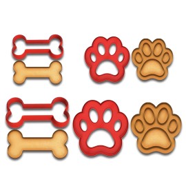 Mighty Gadget Dog Bone & Paw Print Cookie Cutter Set - 3" & 4" Sizes, 4-Piece