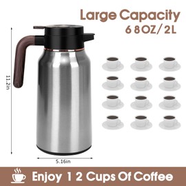 68oz Thermal Coffee Carafe, Stainless Steel Carafes for Hot Liquids 36 Hours, Insulated Coffee Carafes For Keeping Hot Coffee, Hot Water, Tea, Hot Beverage (Silver)