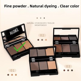 Eyebrow Powder Kit for Women - 3-Color Brow Palette with Dark & Light Brown Shades | Waterproof, Long-Lasting Formula for Natural-Looking Eyebrows - Easy to Apply