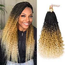 Goddess Box Braids Crochet Hair, 14 Inch Boho Crochet Hair Pre Looped Bohemian Box Crochet Braids for Black Women(1B/27/613)