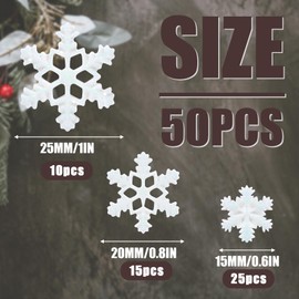 50pcs Mini Snowflake Ornaments, 3 Sizes Glitter Tiny Resin Snowflakes with Storage Box Christmas Snowflake Decorations White Snow Shaped Craft for DIY Winter Party Home Decoration