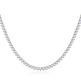 MOFEIJEW Tennis Necklace for Women Men 18K White/Yellow Gold Plated 5A 4.0mm Round Cubic Zirconia Cut Faux Diamond Chain 3 Prong, 18 inch, Gold Plated, Cubic Zirconia