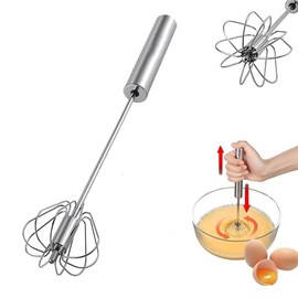 Stainless Steel Semi-Automatic Whisk Egg Whisk Hand Push Rotary Whisk Blender Semi Auto Egg Beater Hand Push Mixer Stirrer Egg Scrambler for Blending, Whisking, Frothing, Beating & Stirring,(12in)