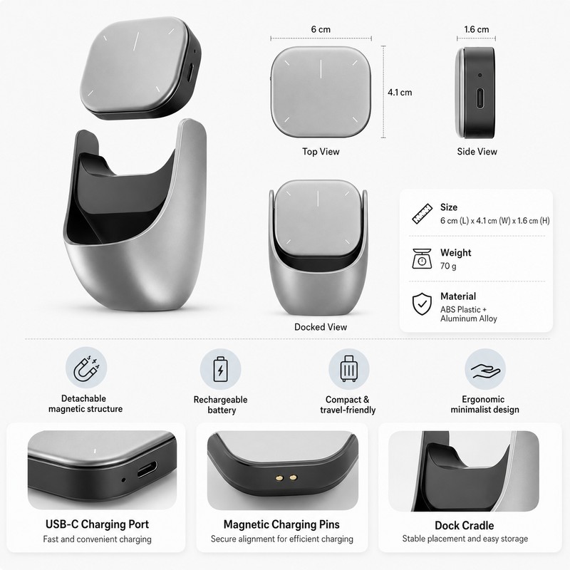 Detachable Bluetooth Air Mouse with Magnetic Touchpad – Rechargeable Wireless