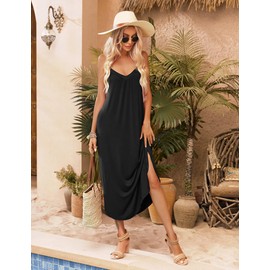 Ekouaer Womens Nightgown Sleeveless Long Night Gown Full Slip Sleep Dress Print Sleepwear Soft Lounge Dress Black