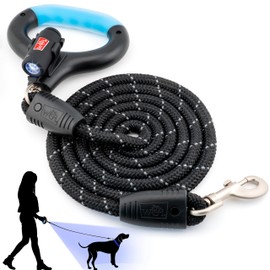 WIGZI Luna Dog Leash with Rechargeable LED Light No Batteries, Detachable Light, Liquid Filled Gel Comfort Handle, Reflective Heavy-Duty Rope, 6 Ft Length up to 200lb Dog, Black Color