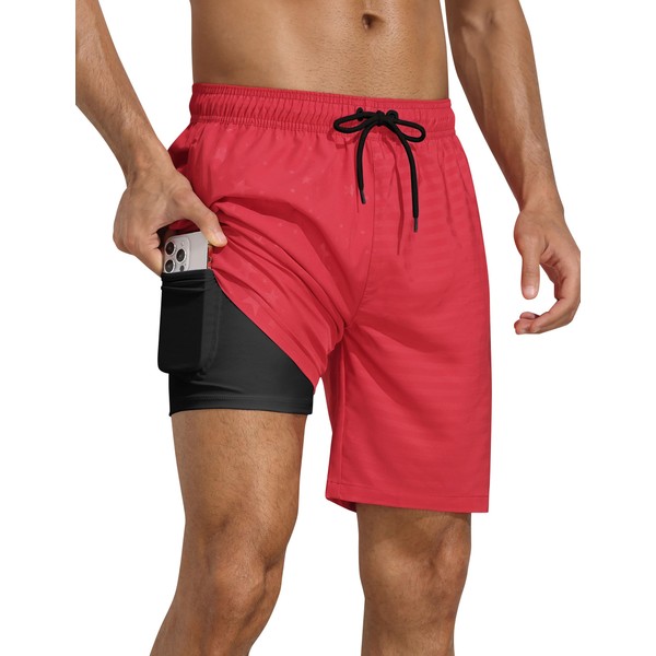 Nonwe Mens Swimsuit Trunks with Compression Liner Elastic Waist American