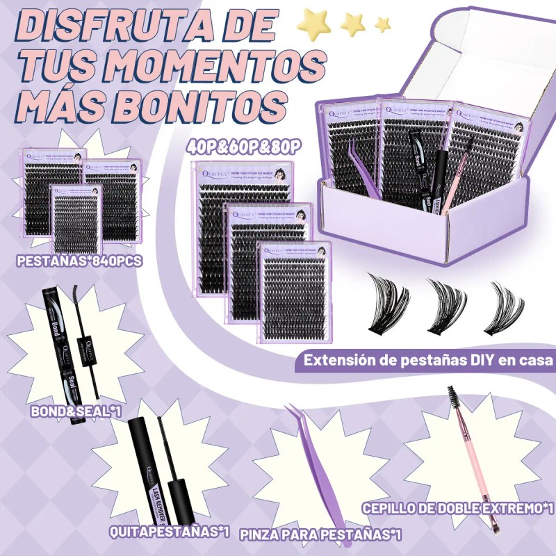 Kit De Extensiones De Pestañas De 3 Cajas , 840