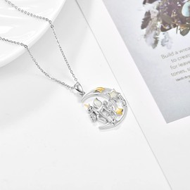 KINGWHYTE Unicorn Necklace for Girls 925 Sterling Silver Moon Rainbow Stone Star Unicorn Pendant Necklace Unicorn Jewellery Christmas Gift for Girls Women Daughter, Sterling Silver, Opal