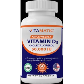 Vitamatic Vitamin D3 Weekly Dose 50,000 IU (Cholecalciferol) 60 Veggie Capsules