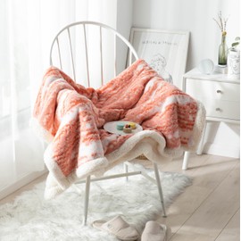 UKELER Sherpa Throw Blanket 50 × 60 inches, Classical Abstract Ultra Soft Sherpa Fleece Blanket for All Season, Warm Cozy Boho Blankets for Bed Couch Sofa Office Camping, Coral Pink