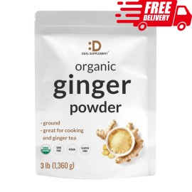 DEAL SUPPLEMENT Organic Fresh Ginger Powder 3 lbs, Great for Cooking, Tea, Juice - Gluten Free