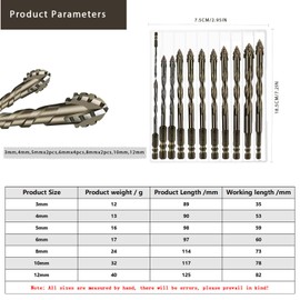 12PCS High-Strength Eccentric Twist Drill Bit,Four Flute Sawtooth Eccentric Drill Bits,Masonry Drill Bits for Concrete Ceramic Glass/Brick/Cement/Tile/Wood (3/4/55/6666/88/10/12mm)